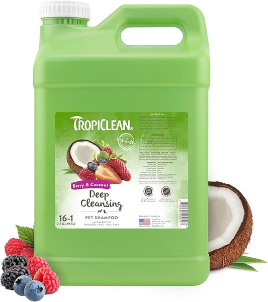 TropiClean Deodorizing Cat & Dog Shampoo for Smelly Pets | Puppy & Kitten Safe, Long-Lasting Odor Control, Berry Scent | Made in the USA | 2.5 Gallon