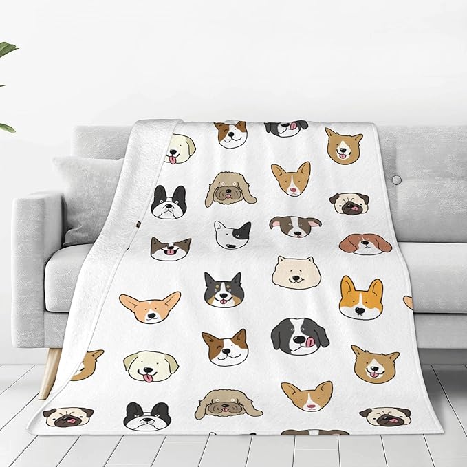 Cute Kids Dogs Puppies Print Blanket Throw 50"x40", Plush Flannel Blankets with Dogs On It, Gifts for Kids Women Dog Lovers People