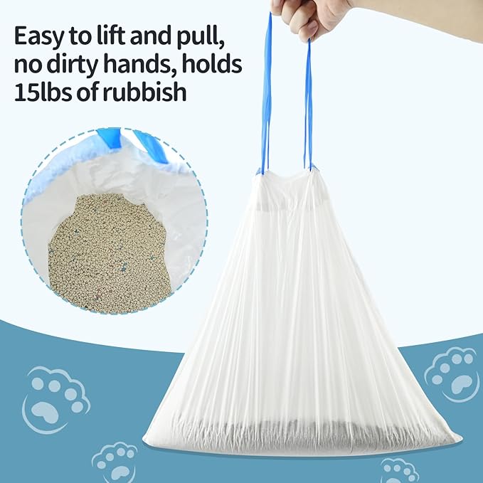 50 PCS Self Cleaning Cat Litter Box，Drawstring Cat Litter Box Liners，Scoop Free Automatic Cat Litter Box Extra Large Litter Box measures 23" x 15.7"