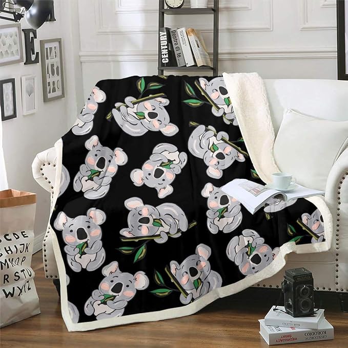 Feelyou Koala Throw Blanket Kids Cute Wild Animal Sherpa Blanket Boys Girls Kawaii Cartoon Wildlife Decor Fleece Blanket for Bed Couch Super Soft Plush Throw Blanket Air ConditionerKing 87"x95"