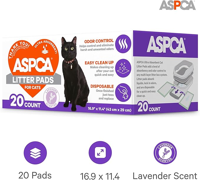 ASPCA Lavender Scented Cat Pad Refills for Litter Box System Size 16.9 x 11.4 Inch - Pack of 20