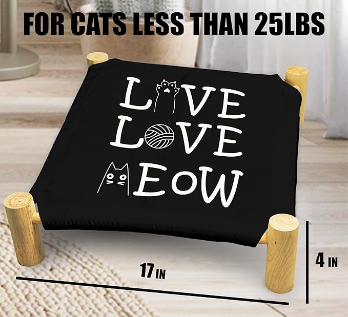 Cozy Live Love Meow Cat Beds, Wooden Hammock Bed for Indoor Cats, All Seasons Comfort, Cat Bed Also Suitable for Small Dogs, Pet Beds