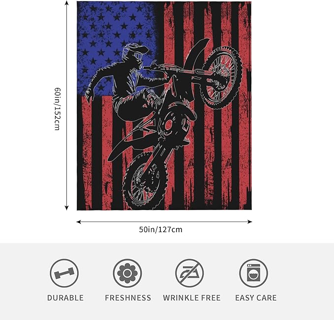 Motocross Flag Soft Throw Blanket Flannel Fleece Blankets Warm Cozy Lightweight Fuzzy Blanket for Bed Sofa Couch Home Decor 60"X50"
