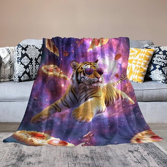 Pizza Blanket Funny Pizza Tiger Gifts for Girls Boys Woman Kids Pizza Lover Throw Blankets Soft Blanket Warm Fleece Flannel Plush Blankets for Bed Sofa Couch 50"x60"
