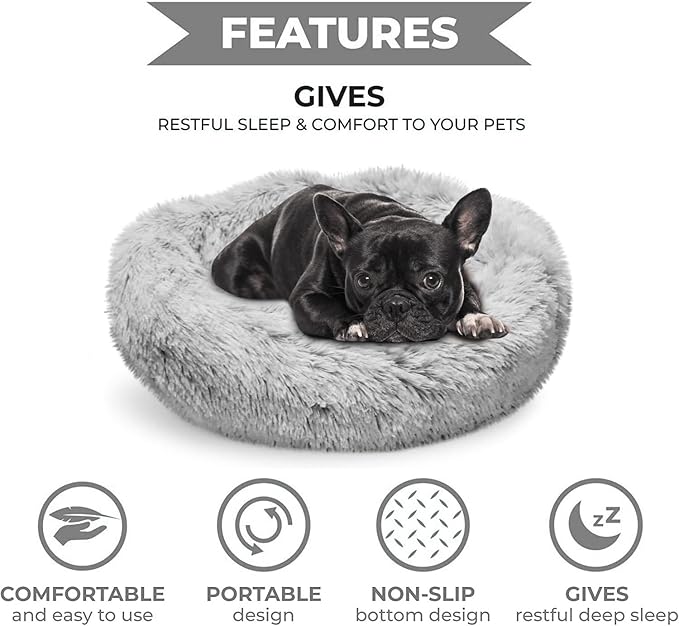 Whiskers & Friends Small Dog Bed Washable, Fluffy Dog Beds for Small Dogs, Round Cat Beds for Indoor Cats, Calming Pet Bed, Donut Cat Bed