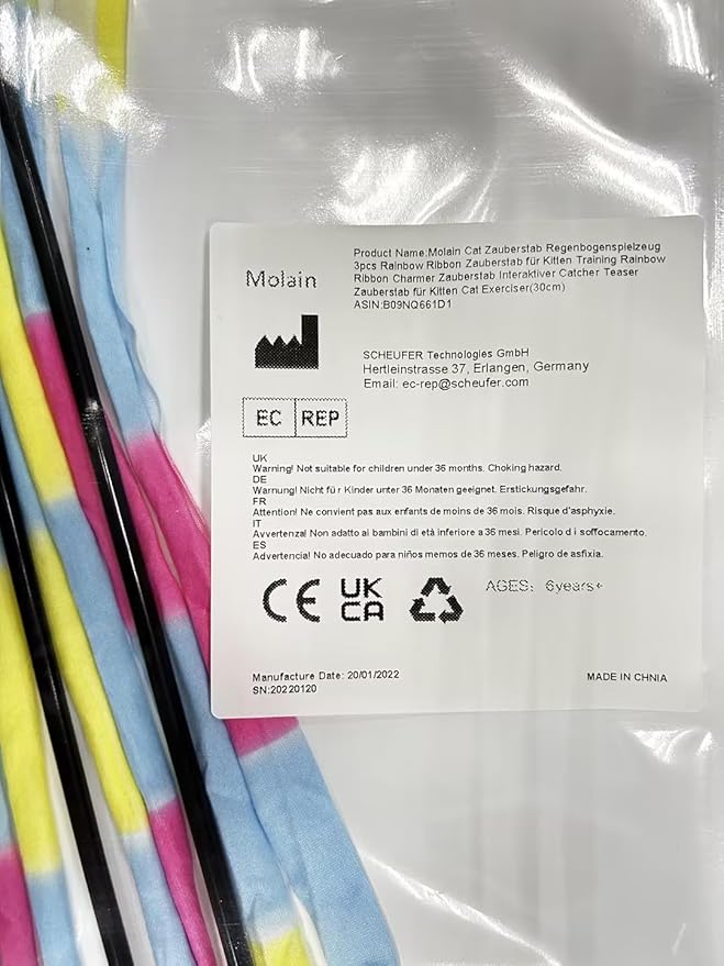 Molain Cat Wand Rainbow Toy, 3pcs Rainbow Ribbon Cat Wand for Kittens Training Rainbow Ribbon Cat Interactive Catcher Wand Stick Toy for Kitten Cat Indoor Exerciser Playing(30cm)