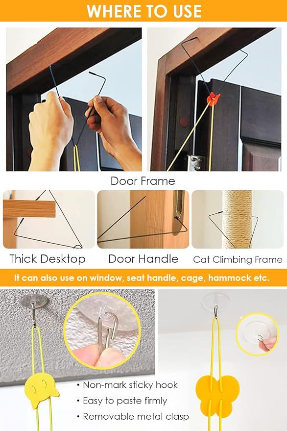 Mice Toys for Indoor Cats - 3 Pack Hanging Door Cat Toys with Tassel - Retractable Cat Toy with Rope Mouse Starfish Caterpillar - Interactive Cat Teaser Toy for Indoor Kitten Play Chase Exercise