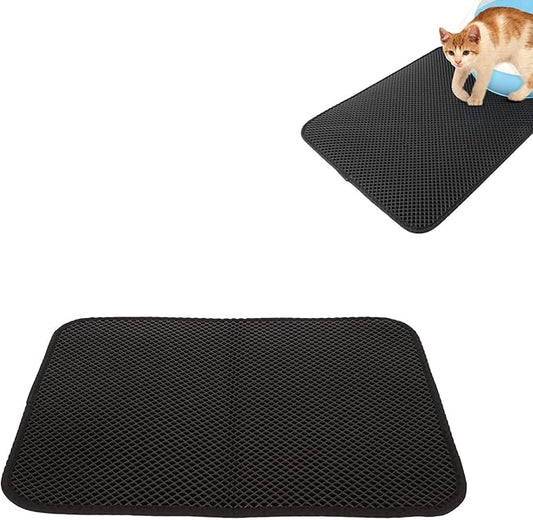 ASHATA Cat Litter Mat, Double Layer Design Urine Proof Trapper Mat for Litter Boxes, Double Layer EVA Litter Trapping Mat for Kitten, Easy to Clean Scatter Control (Black)
