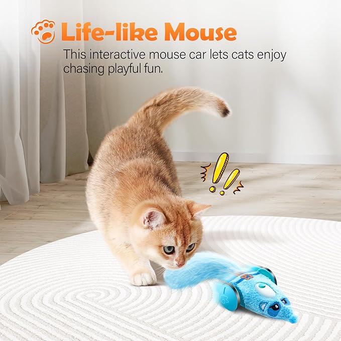 Migipaws Automatic Cat Toys, Plush Cat Mouse Toy, Interactive Toy for Indoor Cats, Smart Moving Kitten Toy, Rechargeable （Blue）