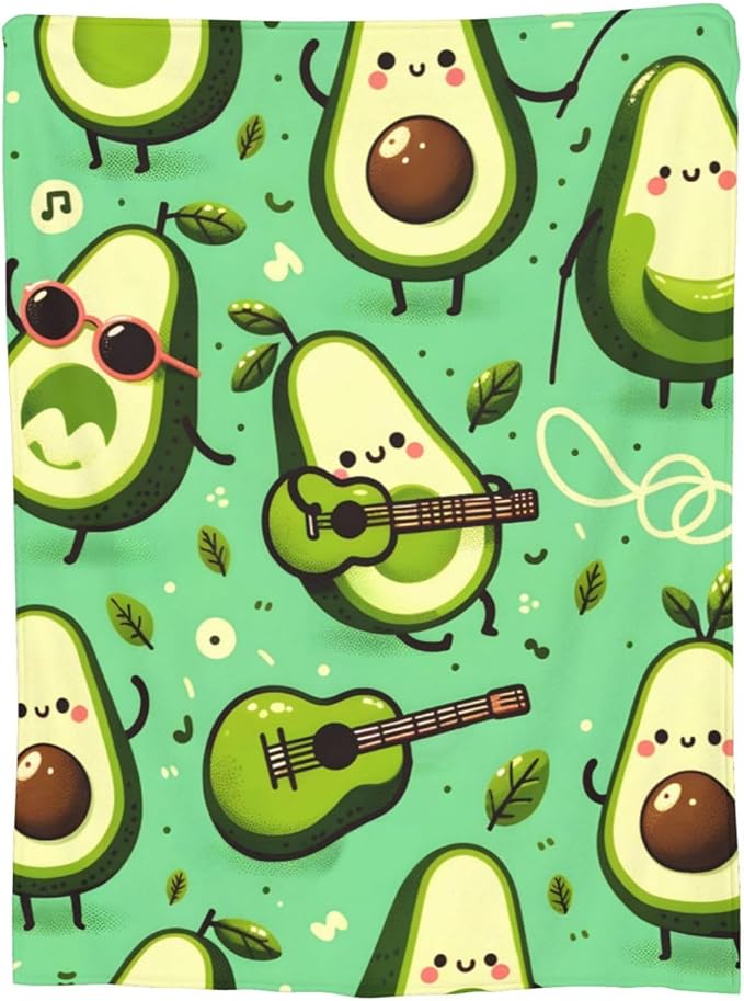 Cute Funny Avocado Fruit Blanket Throw Gifts for Kids Avocado Play Guitar Flannel Blankets Soft Fuzzy Lightweight for Home Decor Couch Bed Sofa 60x50 Inches