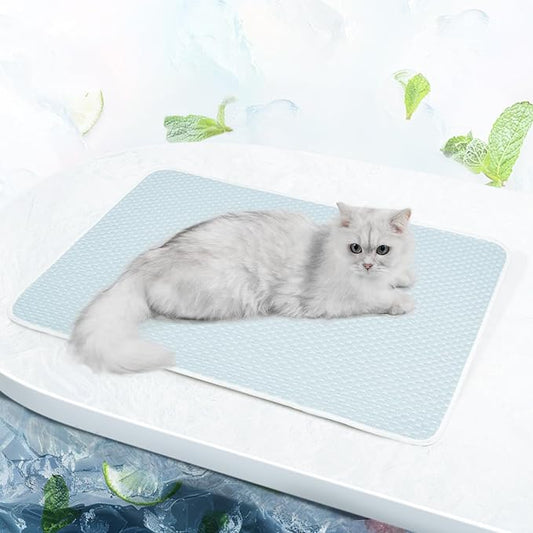 Mora Pets Dog Cooling Mat Breathable Cooling Pad for Dog Cats Washable Pet Cooling Mat for Indoor Outdoor Pets with Non-Slip Bottom 28 x 22 inch Light Blue Small