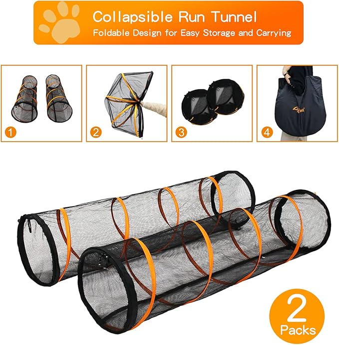 Cat Play Tunnel-2 Packs for Indoor and Outdoor, Cat Play House, Cat Enclosures Easy to Connect with Two Zipper Doors,Product Size 67'' x 18'',2pcs /Set,Orange.