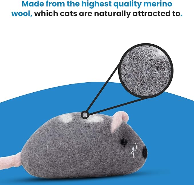 Wool Cat Mouse Toys – 4-Pack Handmade Felt Mice Without Catnip for Indoor Cats, Unique Cat Toys for Hours of Engaging Playtime Fun