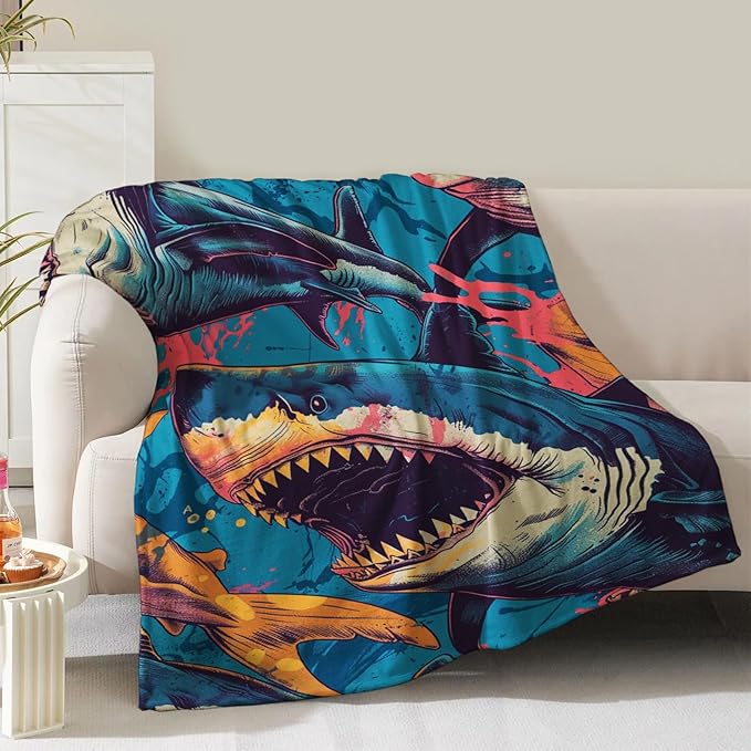 Shark Blanket Gifts for Women Girls Mom Kids Adults Teen Birthday Christmas Valentine Presents Ocean Animal Theme Decor Home Bedroom Living Room Sofa Couch Soft Cozy Plush Fuzzy Flannel Throw 60"x50"