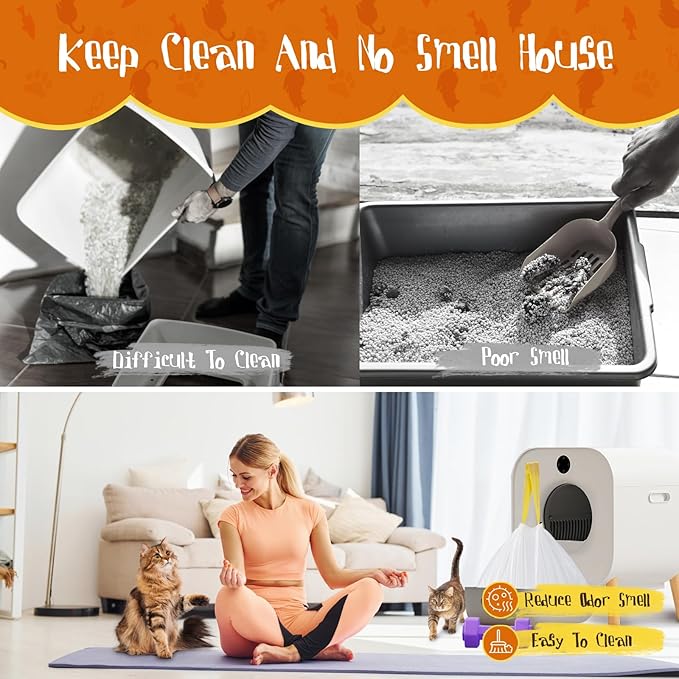 60Pack Extra Thick 2Mil Cat Litter Bags for Automatic Litter Robot 4 Self-Cleaning Litter Box,3 Rolls Drawstring Cat Litter Bags,Replacement Extra Large Cat Litter Bags,26.6’’x 16.9’’