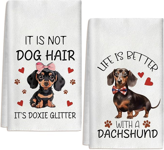 2 Pcs Dachshund Gifts for Women Weiner Dog Gifts Kitchen Towels Weenie Dog Hand Towels 24 x 16 Inch Dachshund Kitchen Tea Towels