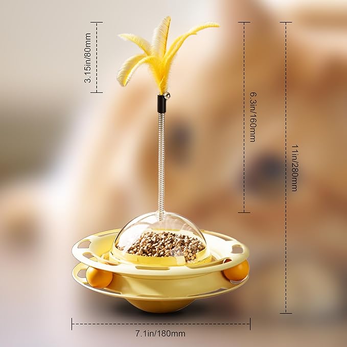 2 in 1 Cat Interactive Toy Roller 3-Level Turntable Cat Toy Cat Slow Feeder Food Dispenser Cat Kitten Wand (Green-B)