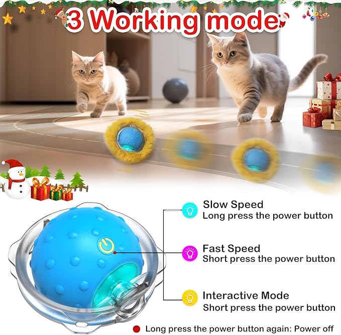 Interactive Cat Toys Ball Fast Rolling in Christmas Pocket, Motion Activate Chirping Cat Toy Hide and Seek Mouse Catching Game (Christmas Party)