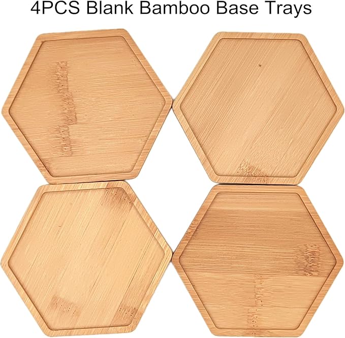 4PCS Mosaic Bamboo Coasters for Crafts, Blank Base Trays, Drinking Cup Coaster, Plant Coaster, Art Plate,DIY Mosaic Supplies (Hexagon)