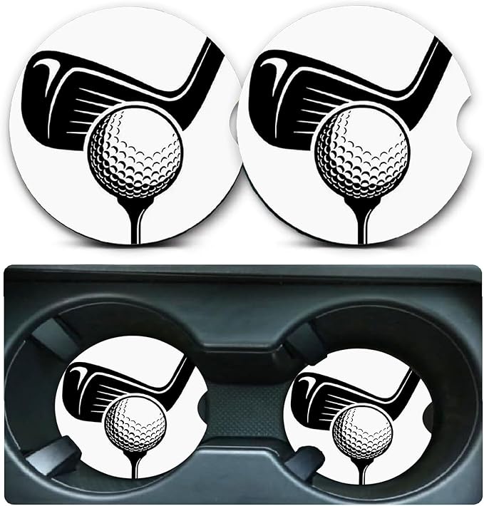 Car Coasters for Cup Holders,2 Pack Golf Car Coasters,2.75" Universal Size Anti Slip Rubber Mat,Automotive Cup Holder Decal Decor Accessories,Gifts for Golf Lovers Women,Men,Mom