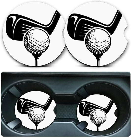 Car Coasters for Cup Holders,2 Pack Golf Car Coasters,2.75" Universal Size Anti Slip Rubber Mat,Automotive Cup Holder Decal Decor Accessories,Gifts for Golf Lovers Women,Men,Mom