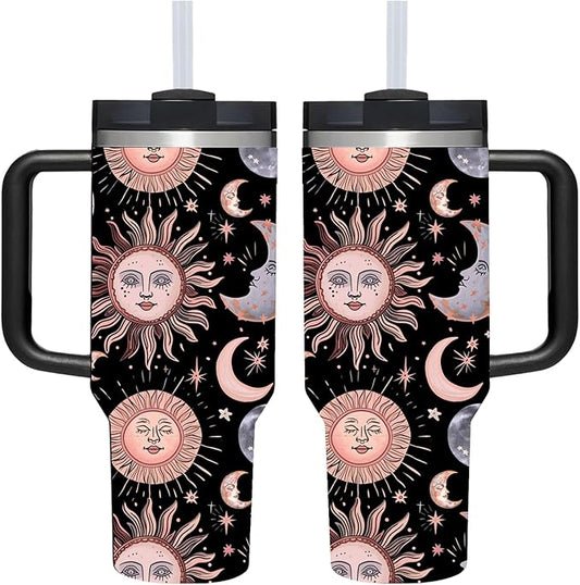 AMZUShome 40 OZ Goth Sun Moon Star Tumbler with Handle.Unique Birthday Christmas Gifts for Goth Lover.Personalized 40 OZ Goth Sun Moon Star Tumbler Gifts for Women Men.