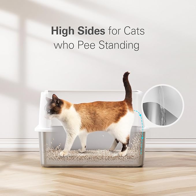 Barhon Stainless Steel Litter Box Small, Kitten Litter Box with High Sides 17" L x 13.3" W x 11.8" H, Metal Kitty Litter Box Easy to Clean, Non Sticky Bottom, Odor-Free, White