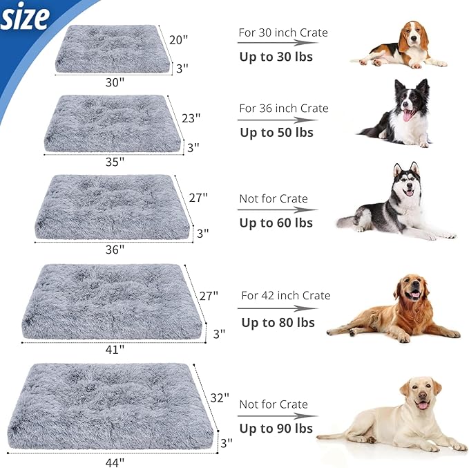Fluffy Dog Crate Bed for Large Medium Dogs, Plush Faux Fur Dog Crate Pad,Washable Cozy Dog Crate Mat with Anti-Slip Bottom（35.0'' L × 23.0'' W × 3.0'' Th）