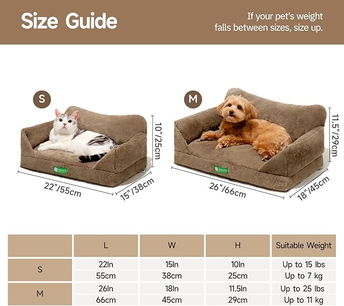 MEWOOFUN Cute Cat Couch Bed, Washable Cat Sofa Beds for Indoor Cats, Supportive Dog Couch Bed for Small Dogs with Non-Slip Bottom, Fluffy Cat Chair for Cats and Small Pets (Brown, M)