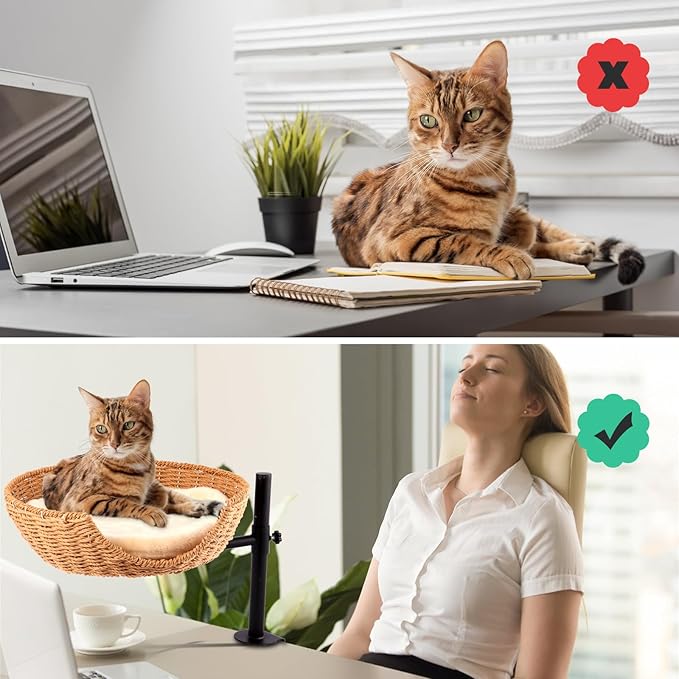 SEPAZON Cat Desk Bed Elevated, Cat Nest Bed for Desk Indoor Cats, Cat Hammock for Desk Window Bedside, Cat Shelf Bed for Kitten, Cat Furniture 360° Rotation Raised Cat Bed - Supports up to 44lbs
