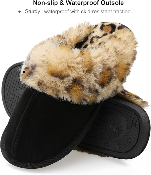 Besroad Winter Fuzzy House Slippers Sandals Plush Faux Fur Fluffy Flats Slippers Warm Slide Shoes for Women
