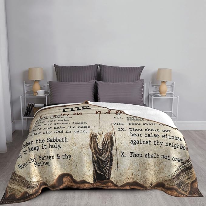 Ten Commandments Blanket Christian Gifts 10 Commandment Throw Blanket Fleece Flannel Religious Bible Verse Scripture Blanket For Faith Prayer Women Men Girls Boys For Couch Sofa Bedding 50"X40"