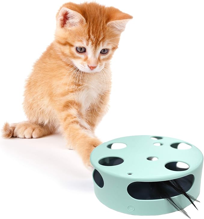 Interactive Cat Toy, Electric Smart Random Spinning Rotating Feather Cat Toys. Automatic Teaser Exercise Kitten Play Toy for Pets/Cats/Kittens Entertainment. Develops Natural Prey Instincts with Fun