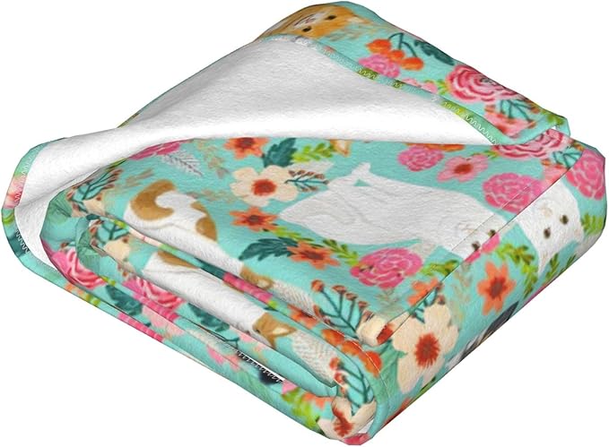 Cat Blanket Gifts for Girls Women Cute Cats Flowers Flannel Fleece Throw Blanket Soft Plush Lightweight Warm Fuzzy Teal Blanket for Cat Lovers Decor Bed Couch Living Room for Kids 50"X60"
