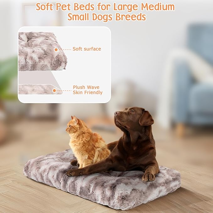 2 in 1 Dog Bed Crate Pad Mat Washable Reversible (Cool & Warm) Soft Fluffy Pet Kennel Beds for Large Medium Small Puppy Cat Sleeping Mattress Machine Wash Dog Cooling Mats (Dot Brown, 41"*27")