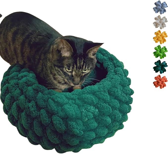 Cat Nest Bed – Premium Handwoven Washable Extra Soft and Warm Indoor House Furniture (DGreen,Large)