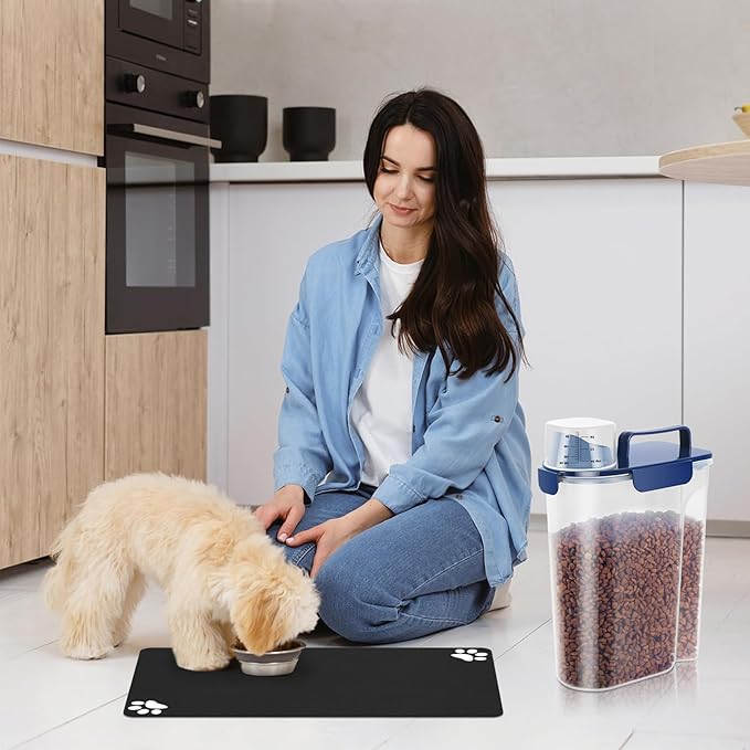 5-7Lbs Portable Airtight Dog Cat Food Container, match pet feeding mat Clean and convenient, making food less messy,translucent Storage Bin for Small Animal Kibble,Bird Seed,Oatmeal,Rice-Royal Blue
