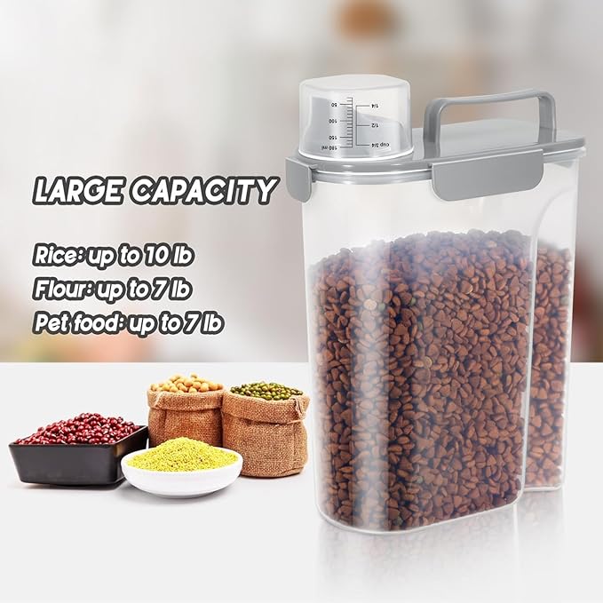 Dog and Cat Food Storage Container with Upgraded Large Nozzle BPA-free, 4 Snap Seals Plastic Pet Food Storage Container with Handles are Easy to Clean and Carry-5-7LBS