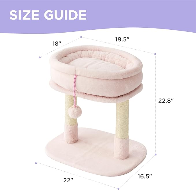 Lesure Cute Cat Tree Tower - Cat Tower with Nature Sisal Scratching Post for Indoor Large Cats and Kittens, Featuring with Soft Removable Cat Bed,Wide Perch, Playful Toy, 22x16.5x22.8in，Pink