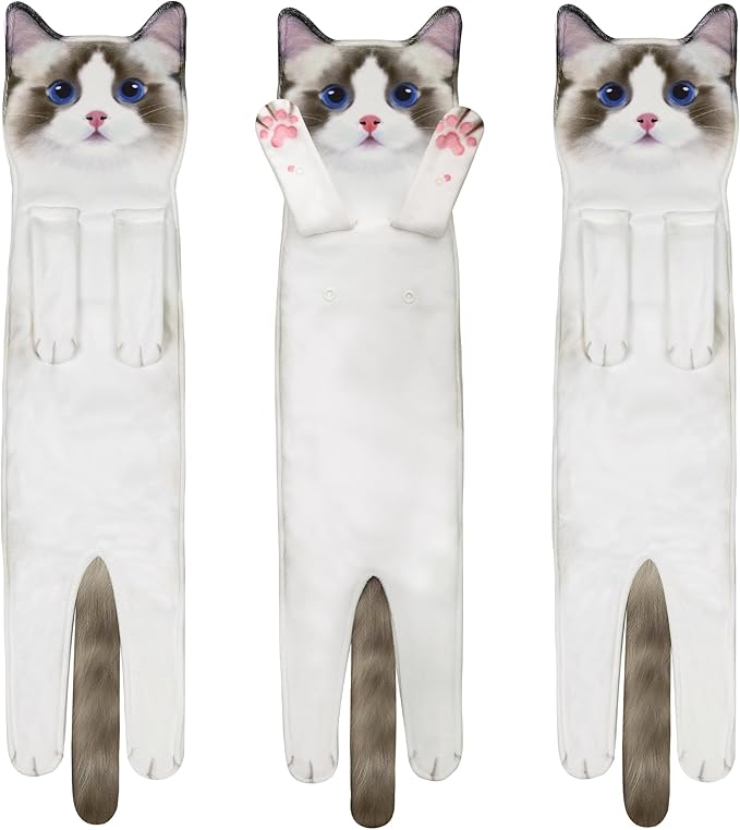 Cat Hand Towels for Kitchen and Bathroom - Cute Decor Gadgets - Hanging Soft Absorbent Face Towel - Funny Birthday, Mother's Day, Housewarming Holiday Unique Gifts for Women, Mom, Lady, Cat Lovers