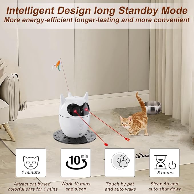 Interactive Cat Toy, 2 in 1 Automatic Cat Toy for Indoor Cats, Rechargeable Automatic Random Rotating Dual Cat Toy, Fluttering Moving Feather with Mini Bells, Cat Wand Toy for Cats/Kittens/Dogs