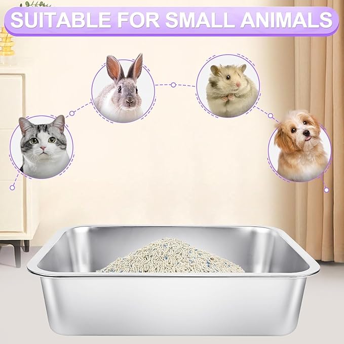 3 Pack Stainless Steel Cat Litter Boxes 23.6"L x 15.7"W x 5.9"H Extra Large Metal Litter Boxes with High Side Sturdy Aluminum Cat Litter Pans for Pet No Smell, Non Stick, Easy to Clean (XL)