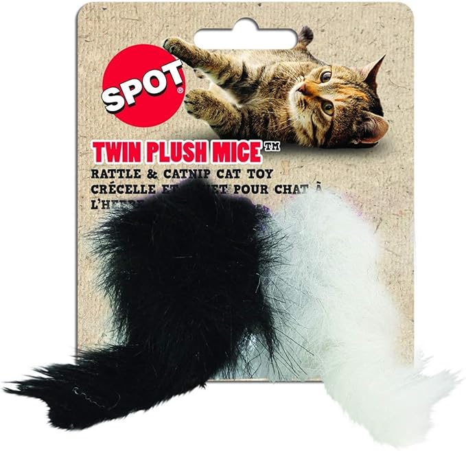 SPOT Twin Plush Mice Cat Toy- Rattle and Catnip Toy for Indoor Cats and Kittens - Classic Toy for Batting and Chasing Around - Fun Entertainment for Hours - 4.5in, 2pcs