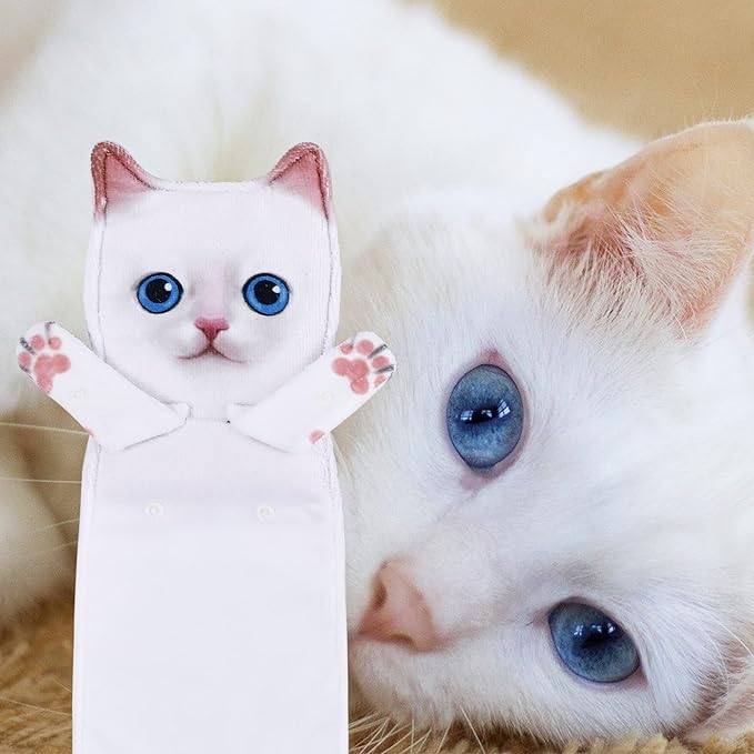 Funny Hand Towels for Bathroom Kitchen - Cute Decorative Cat Decor Hanging Washcloths Face Towels Super Absorbent Soft - Mothers Day Easter House Warming Birthday Gifts for Women Cat Lovers-White