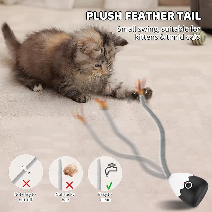 Cat Toys Rechargeable Plush Cat Wand Toy with Silicone Teaser Tail, Electronic Cat Toys Interactive for Indoor Cats/Kittens, Automatic Exercise Cat Toy - Black