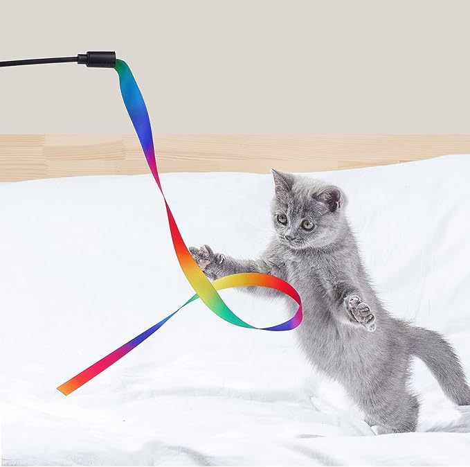Molain Cat Wand Interactive Toy, 5Sets Colorful Fabric Ribbon Sticks, Cat String Toy for Indoor Interactive, Pet Toys for Kitten Exerciser Accessories(Rainbow Cat String Toy)