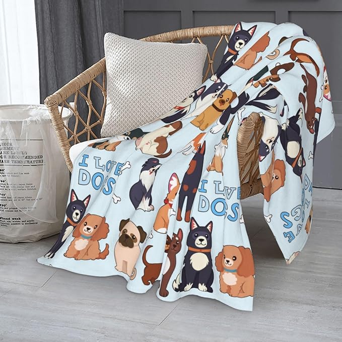 Kids Dogs Print Blanket Throw 50"x40", Plush Flannel Blankets with Dogs On It, Soft Warm Decorative for Kids Women Dog Lovers