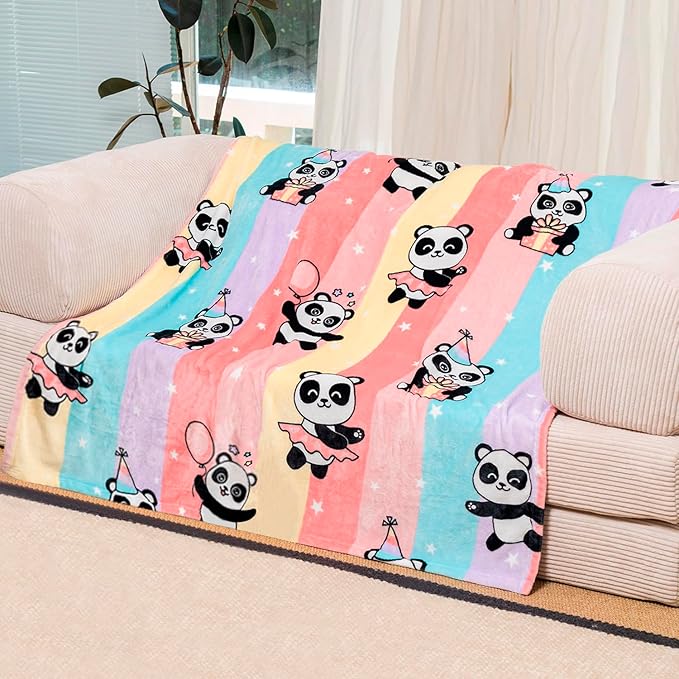 Cute Panda Blanket, Warm and Plush Rainbow Throw, Great Gifts for Kids Boys and Girls, 60x80 Inches