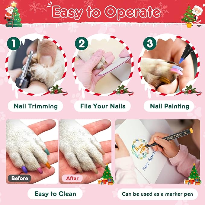 Dog Nail Polish Pens Quick Dry - 12 Colors Pet Nail Polish Set for Dogs, Dog Safe Easy Application Nail Polish Pens for Dog Nail Art, Fast Dry Girl Doggy Nail Polish - Great Puppy Nail Pawlish Set