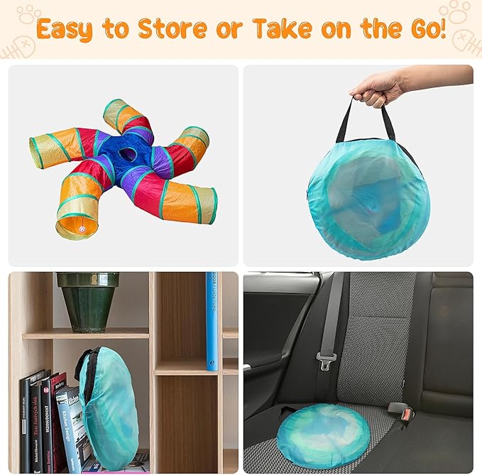 Depets Cat Tunnel for Indoor Cats, 5 Way Large Cat Tube with Play Ball, S-Shaped Folded Cat Play Tunnel Toy for Indoor Exercise, Durable Interactive Peephole Pet Tunnel for Cat Kitten Puppy Rabbit